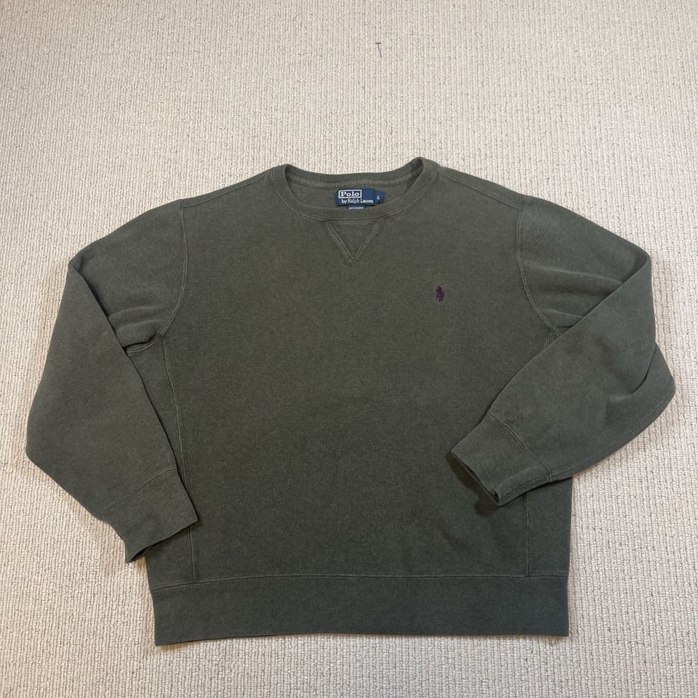 Vtg Polo Ralph Lauren Men's Large Olive Green Cotton Crewneck Sweater